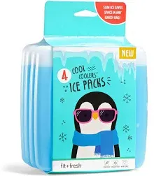 Fit &amp; Fresh Cool Coolers Packs Slim Ice Pack for Lunch Box - 4 Pack (New Sealed)