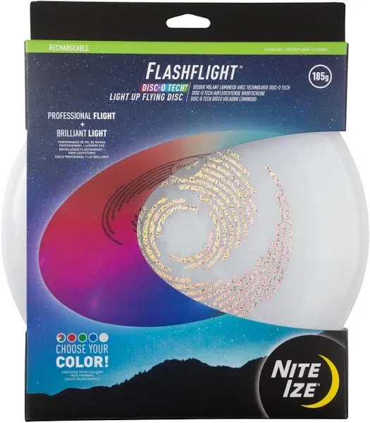 Nite Ize Flashflight Rechargeable LED Light Up Flying Disc - Glow in the Dark Flyer Disc with Long-Lasting LED Light - Family Flying Disc with Rechargeable LED Lights - Flying Disc - Disc-O Tech