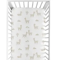 Boho Llama Boy Girl Fitted Crib Sheet - Gender Neutral Beige Taupe Tan Bohemian Southwest Aztec Watercolor Mountain Farmhouse