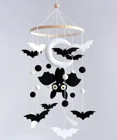 Baby Crib Mobiles Woodland for Newborn Baby Mobiles for Baby Boys, Baby Girls, Cool Crib Mobile Nursery Decor with Bat Black White, Baby Shower Use