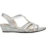 LIFE STRIDE Womens Silver Yaya Round Toe Wedge Slip On Sandals Shoes 7.5 M