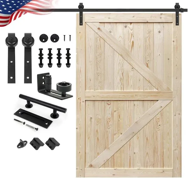 Solid Wood Paneled Unfinished with Installation Hardware Kit Barn Door S&Z TOPHAND