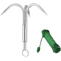 Yiliaw Stainless Steel Outdoor Grappling Hook with 50FT Rope/Climbing Claw/Gravity Hook/Flying Tigers/Aquatic Anchor Hook for Your Outdoor Life