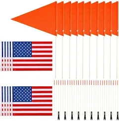 Upgraded Bike Flags with Pole 6 Feet High Visibility Orange Flags with Heavy Duty Fiberglass Flag Pole, Orange Flag and American Flag