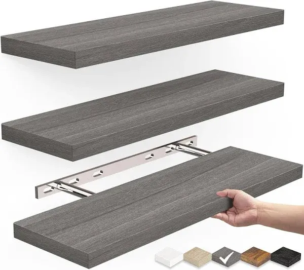 BAYKA Floating Shelves Wall Mounted Rustic Wood Shelves for Bathroom - Bedroom