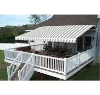 ALEKO Manual Retractable Patio Awning 10 x 8 ft Deck Sunshade Grey/White Stripe