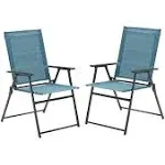 VICLLAX 2 Pieces Patio Folding Chairs, Outdoor Portable Dining Chairs for Lawn Garden and Porch, Blue, Size: 21L x 23.2W x 35.6H