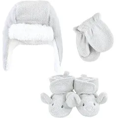 Hudson Baby Unisex Baby Trapper Hat Mitten and Bootie Set Gray Elephant 6-12 Mos