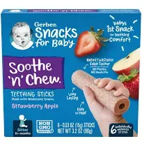 Gerber Soothe 'N' Chew Strawberry Apple Teething Sticks 6+ Months Snacks For Baby (3.2 oz)