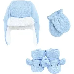 Hudson Baby Unisex Trapper Hat,Mitten and Bootie Set,Blue Elephant, 18-24 Months