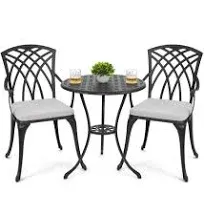 Nuu Garden 3 Piece Bistro Table Set Cast Aluminum Patio Umbrella Hole and Patio