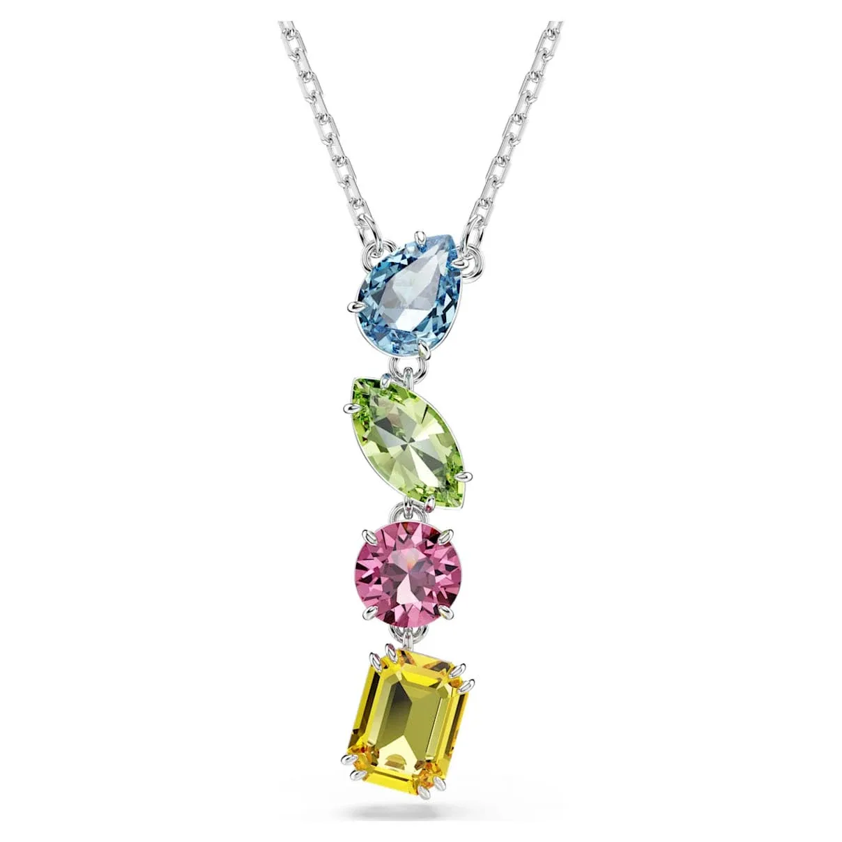 Swarovski Gema Y pendant, Mixed cuts, Multicoloured, Rhodium plated