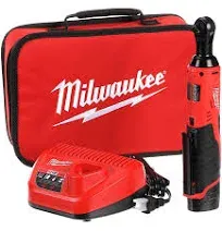 New Milwaukee 2457-21 M12 Cordless 3/8" Ratchet Kit With Battery Charger Case