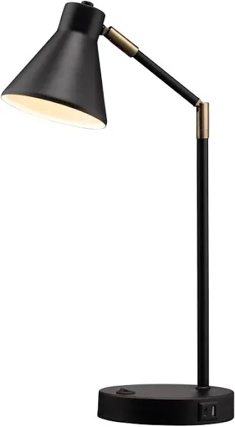 O’Bright Astrum - LED Desk Lamp with Dual USB Charging Ports, 100% Metal Lamp, 270° Swivel Arms, Soft White Light (3000K), Bedside Reading Lamp, Home Office Lamp, Table Lamp, ETL Listed, Black