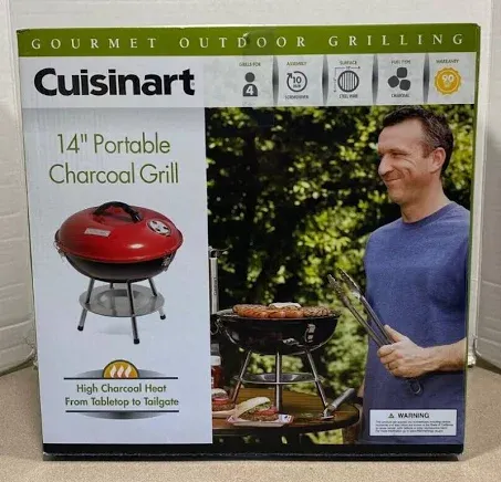 Cuisinart CCG190RB 14 Inch BBQ Portable Charcoal Grill, Red