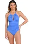 La Blanca Women's Island Goddess High Neck Keyhole One Piece Swimsuit