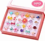 PinkSheep Little Girl Jewel Rings in Box Adjustable No Duplication Girl Pretend Play and Dress Up Rings (24 Lovely Ring)