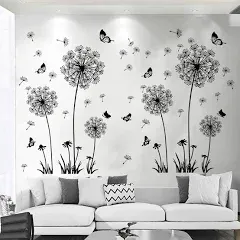 Arawat 2 Set Dandelion Wall Decals Flower Stickers Murals Butterflies Wall Decor for Bedroom Office Bathroom Living Room Floral Wall Decals