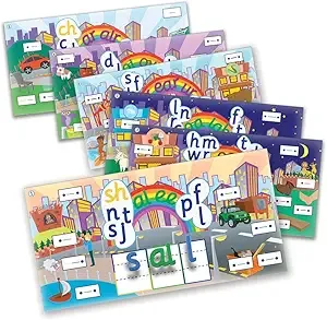 Junior Learning Rainbow Phonics Word City 6 Vibrant Magnetic Learning Landscape Boards