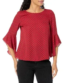 Kasper Women's Ruffle Sleeve Printed Blouse