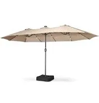 Home Zone Living 15x9 Ft Double Head Patio Umbrella with Base, 36 LED Lights, Sand Bags, UV Resistant & Waterproof, 213 LBS Total Weight