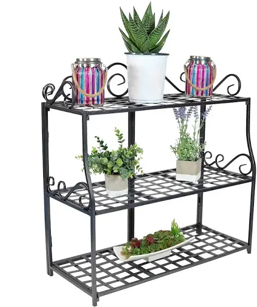 Sunnydaze Decor 3-Tier Metal Iron Plant Stand with Scroll Edging