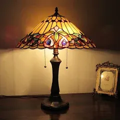 Lamp Tiffany Victorian Style Table Stained Glass Vintage Shade Light Desk Yellow