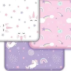 Fitted Unicorn Crib Sheets (3 Pack) by GROW WILD - Soft Jersey Cotton Crib Sheets for Girls, Cute Bed Sheets and Toddler Bed Mattress, Baby Girl Crib Bedding Set, Unicorn White Purple and Pink Sheets