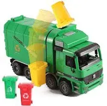 Liberty Imports Kids 14" Garbage Truck Toy, Large Friction Powered Sanitation Waste Management Truck Play Vehicle with Side Loading and Back Dump