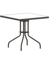 Flash Furniture Barker 31.5&#034; Square Metal Table with Glass Top in Silver