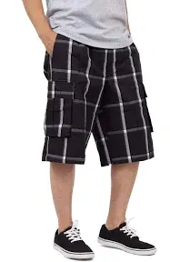 Shaka Wear Men's Cargo Shorts – Casual Plaid Relaxed Loose Fit Elastic Waist Multi Pocket Pants Regular Big S~5XL