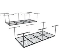 FLEXIMOUNTS 4x8 Overhead Garage Storage Rack, Garage Storage Organization System, Heavy Duty Metal Garage Ceiling Storage Racks, 2 pack, Hammertone