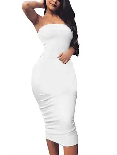 BORIFLORS Women's Basic Sleeveless Tube Top Sexy Strapless Bodycon Midi Club Dress