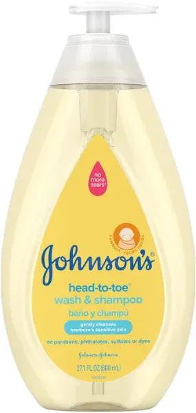 Johnson's Head-To-Toe Gentle Baby Body Wash & Shampoo, Tear-Free, Sulfate-Free & Hypoallergenic Bath Wash & Shampoo for Baby's Sensitive Skin & Hair, Washes Away 99.9% Of Germs, 18.7 Fl. Oz