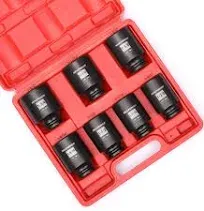 MIXPOWER 1/2-Inch Drive Deep Impact Socket Set, Inch, Cr-Mo, 6-Point, 1-3/8-Inch - 1-3/4-Inch, 7-Piece 1/2" Dr. Deep Spindle Axle Nut Impact Socket Set