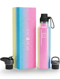 IRON °FLASK Camping & Hiking Hydration Canteens - 3 Lids (Narrow Spout Lid) Leak Proof Vacuum Insulated Stainless Steel - Hot & Cold Double Walled Sports Water Bottle - Twilight Blue, 24 Oz