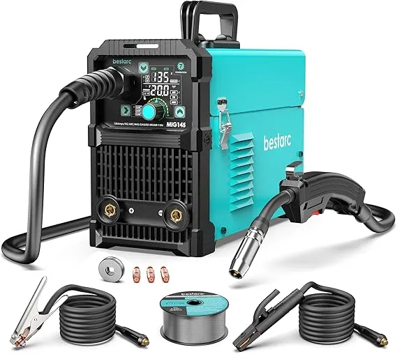 MIG Welder, 110V Flux Core MIG Welder/Lift TIG/Stick 3 in 1 MIG Welding Machine,MIG145 7GEN Synergy Single Phase Flux IGBT Welder Digital Screen Display