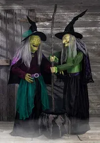 Fun Costumes Stirring Up Trouble Animatronic Witch Outdoor Decoration, Mouth Moving Creepy Scary Noises Stirring Motion Seasonal Visions International Standard