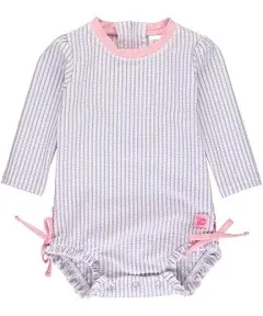 RuffleButts Girls Baby Seersucker Long Sleeve One Piece Rash Guard