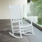 Wooden Outdoor Rocking Chair, High Back All Weather Porch Rocking Chair, Slatted for Indoor, Backyard &amp; Patio, White