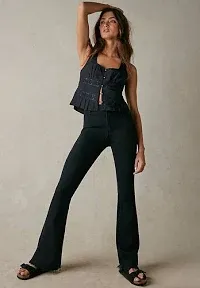 NWT Free People Women&#039;s Pitch Black Level Up Side Slit Bootcut Jeans Size 30