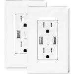 2 Pack USB Outlet, 4.8Amp Type C Wall Charger Power Outlet, Electrical Socket with USB C/A Ports, 15A Tamper Resistant Receptacle, Screwless Wall Plate Include, ETL Listed, White