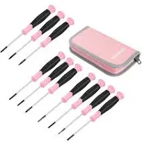 WORKPRO 10-Piece Precision Screwdriver Set with Pink Pouch, Phillips, Slotted, Torx Star, Magnetic Tip Small Screwdriver Repair Kit, for Eyeglass, Watch, Computer, Laptop and Phone - Pink Ribbon