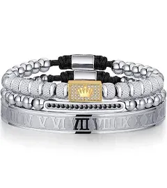 Stainless Steel Adjustable Roman Numeral Bangle Bracelet