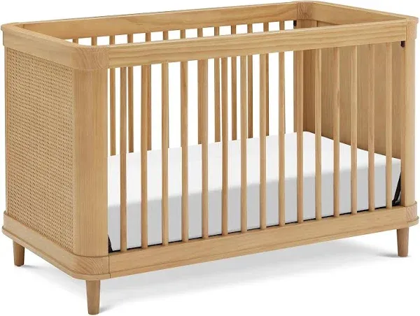 Namesake Marin 3-in-1 Convertible Crib with Cane Warm White/Honey Cane