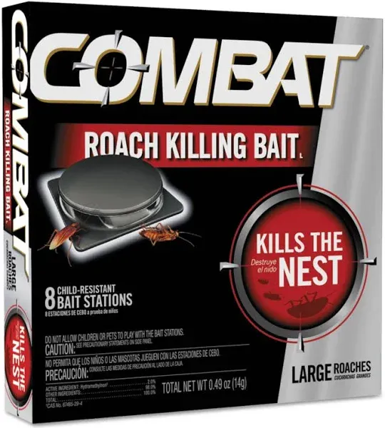 Combat Roach Killing Bait for Large Roaches, Kills The Nest, Child Resistant, for Waterbugs and Cockroaches and More, 8 Count (Pack of 3)