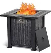 28" Propane Fire Pit Table, 50000BTU Rectangle Fire Table with Cover & Rain Cover, Sturdy Steel and Iron Fence Surface, CSA Safety Certified, Companion for Your Garden