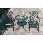 24 Inch Cast Aluminum Bistro Table with Umbrella Hole and 2 Bistro Chairs