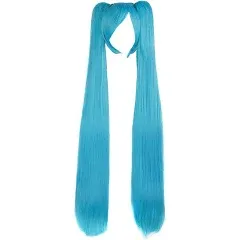 MapofBeauty Vocaloid Miku Blue 2 Ponytails Straight Long Party Costume 120cm Cosplay Wigs