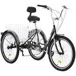 VEVOR FZDKRLSLCTG2M4EUDV0 24 in. Adult Tricycles Bike, Black